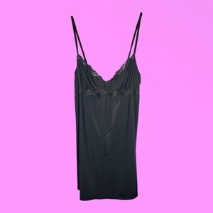 La Senza Black Satin & Lace Baby Doll Slip Dress Size Large